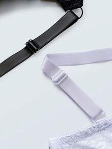 2 件套加大码女式蕾丝拼接简约钢圈文胸，可调节塑形 - 黑與白 - 查看 7