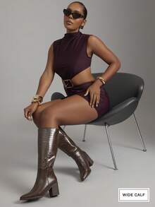 SHUZIA Giày bốt nữ cao gót vuông 3 inch, chất liệu PU cao cấp màu nâu, dài đến dưới đầu gối – Kiểu dáng thời trang và thoải mái, phù hợp với bắp chân to, một món đồ sang trọng không thể thiếu để tạo nên vẻ ngoài tự tin và nổi bật cho dịp Giáng sinh và Ngày Valentine. - màu nâu - Xem 4