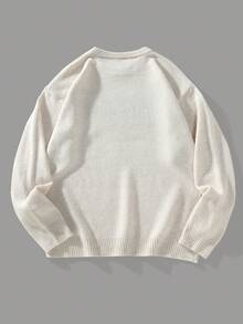 Manfinity Homme Men's Casual Everyday Commute American Street Letter & Number Pattern Dropped Shoulder Loose Pullover Sweater, Autumn/Winter - Apricot - View 2
