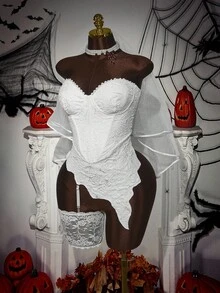 Áo nịt ngực bó sát gợi cảm hình trái tim Amplova Halloween Corpse Bride Y2K cỡ lớn cho nữ, dùng cho tiệc Halloween - Màu be - Xem 3