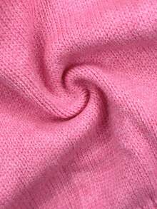 SHEIN Gaun Sweater Panjang Kasual Chic Leher Bulat Warna Fuchsia untuk Wanita - Hot Pink - View 7