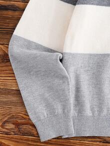 SHEIN Sweater Kasual Lengan Panjang Bergaris Ukuran Besar untuk Anak Laki-laki, Pakaian Musim Gugur dan Musim Dingin untuk Anak Perempuan - Grey - View 4