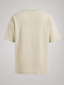 Officeau 男士宽松短袖上衣，3D压纹质感，优雅针织面料，休闲舒适，适合日常穿着和休闲聚会，尽显复古韵味。 - 卡其色 - 查看 3