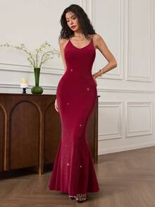 EastFlair Damen elegantes ärmelloses Kleid mit Fischschwanz-Saum, Sommer - Bordeaux - Übersicht 5