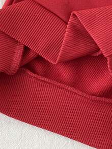 SHEIN 2pcs/Set 6Months-3Years Baby Girl Red Autumn Cute Modest Matching Family Outfits,Bowknot Long Sleeves Top&Letter Embroidery Loose Jeans Korean Suit - Red - View 5