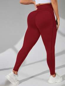 Auralis Leggings de cintura alta con compresión y bolsillos para tallas grandes - Rojo - Ver 3