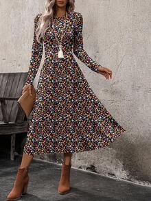 EMERY ROSE Đầm dài tay họa tiết hoa dành cho nữ, váy midi thanh lịch, phong cách Pháp tinh tế, hoàn hảo cho tiệc trà chiều. Thích hợp cho kỳ nghỉ, quà tặng mẹ. Lý tưởng cho những buổi đi chơi thường ngày và trang phục đi nghỉ. Hoàn hảo - Nhiều màu - Xem 1