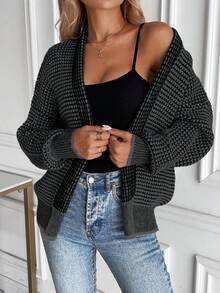 EMERY ROSE New Stylish Ombre Knitted Cardigan Travel Dark Grey Autumn Casual - Dark Grey - View 5