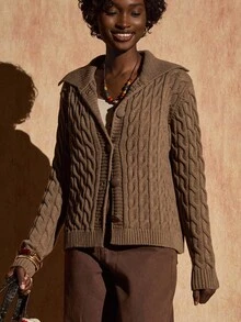 Bóhologie WOMEN OVERSIZED CABLE KNIT SWEATER DRESS – BEIGE,Cardigan,Autumn,Winter Clothes,Cardigans,Autumn Clothes - Brown - View 7