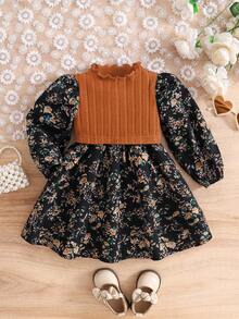 Emery Rose Kids Emery Rose Kids LUNE 碎花灯笼袖荷叶边下摆连衣裙 法式碎花 仙女裙 田园风 秋冬 - 卡其色 - 查看 7