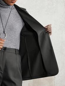Lumivelle Women's Solid Color Lapel NeckLong Sleeve Jacket And Pants Casual Commuter Minimalist Suit Set - Dark Grey - View 8