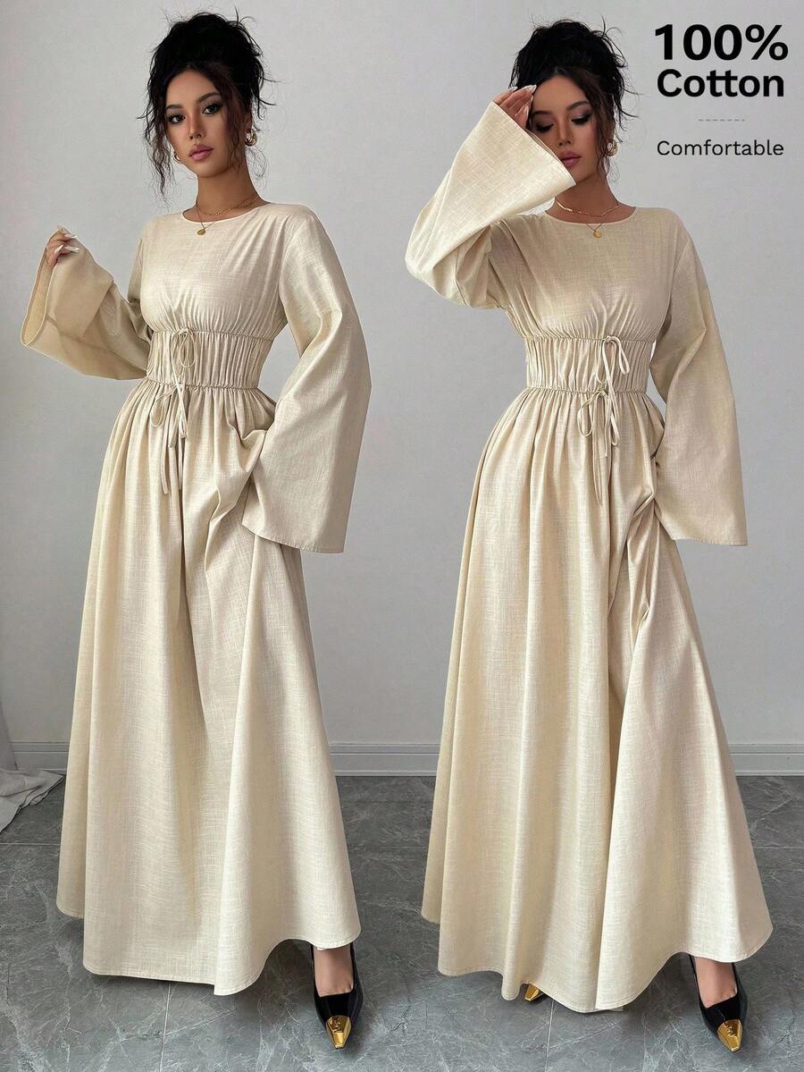 Siren Gaze Váy bó eo tối giản màu trơn dành cho nữ, mặc hàng ngày - Màu be - Xem 1