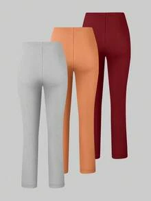 3-Pack Girls' Long Leggings In Orange, Coffee, Wine Red Colors - Multicolor - View 6