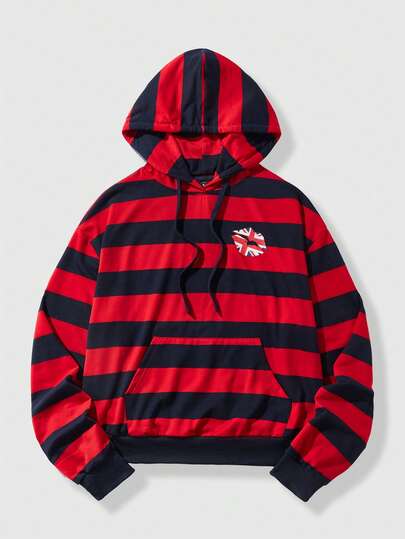 Street Life sweat-shirt à capuche à manches longues avec poche et cordon de serrage, imprimé du drapeau Union Jack et rayures pour hommes