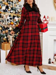 Comfylo Robe longue en polaire à imprimé écossais élégante, grande taille, Noël - Multicolore - Voir 4