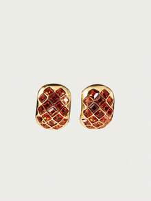 Glisma 18K Gold-PlatedWomen Stud Earrings,Western Jewelry,Old Money,Gemstone,Outfits,Fall/Autumn/Winter,For Mom/Women/Girl/Mother,Premium - Orange - View 2