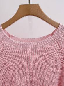 Firerie Plus Size Loose Knit Sweater With Hollow Bow Knot Decor, Plus Size Cute Fall Pullover In Beige/Winter Pink - Pink - View 4