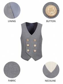 SHEIN 3pcs Boys Suit Set: Vest + Pants + Matching Grey Tie, Suitable For Stage Performance, Wedding - Grey - View 5