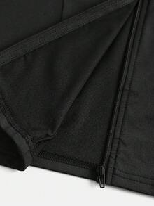 SHEIN Girlism 青少年女孩两件套立领拉链纯色长袖上衣和长裤，休闲运动时尚套装 - 黑色 - 查看 14