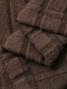 Dazy Plus Áo thun tay dài dày họa tiết ren tương phản trơn bo gân cỡ lớn cho nữ - màu nâu - Xem 3