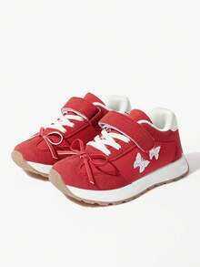 JNSQ 1 Pair Girls' Style Color Block PU Leather Bow Embroidered Fashion Casual Classic Sneakers, Suitable For All Seasons, Christmas - Red - View 5