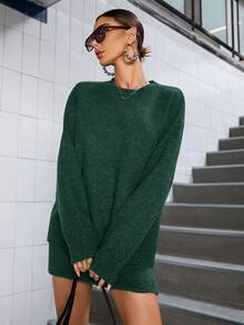 Aveloria Modichic 2 Women's Sets: Loose Casual Knit Sweater And Low-Rise Skirt, Comfortable Stylish Autumn-Winter Oversized Sweater Set - Dark Green - View 6
