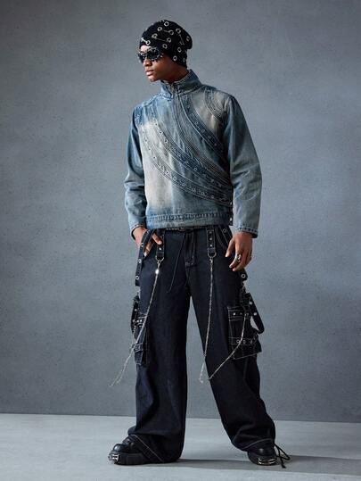 Street Life Men's Long Sleeve Eyelet Design Zipper Front Racing Jacket