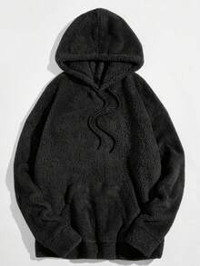 Mainfolk Sudadera con capucha de hombros caídos y cordón de peluche para hombres, top de manga larga para otoño e invierno, estilo vintage Y2K holgado de ropa de calle, regalos del Día del Padre, fútbol, vacaciones, días festivos - Negro - Ver 7