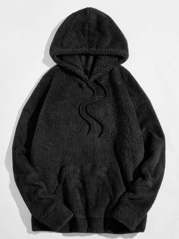 EASEVO Plus Size Men's Casual Solid Color Fleece Drawstring Hoodie, Autumn/Winter