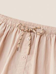 Muvela Quần short mini cạp trễ, dáng chữ A, dây rút thường ngày dành cho nữ, hoàn hảo để mặc hàng ngày và đi du lịch, trang phục mùa thu cho nữ, trang phục trở lại trường, đi chơi - Màu Khaki - Xem 2