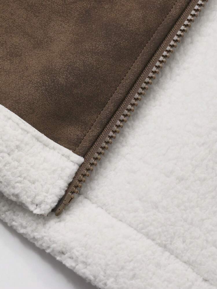 Women's Autumn/Winter Loose Fit Sherpa Fleece Vest, Business Casual Street Style Stand Collar Jacket, Regular Outerwear Women Coats