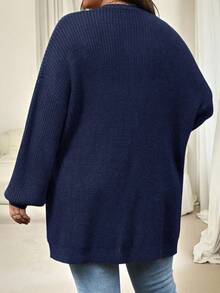 Vionelle Minimalistischer, einfarbiger Cardigan in Übergröße mit Strukturmuster, marineblauer Cardigan, Strickcardigan für Damen, Damen-Cardigans, Pullover-Cardigan, figurbetonter Cardigan - marineblau - Übersicht 2