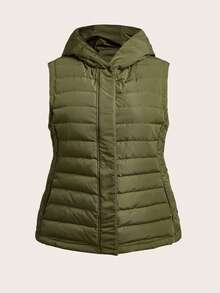 EMERY ROSE Chaqueta acolchada sin mangas con capucha, de talla grande, para otoño/invierno - Verde militar - Ver 3