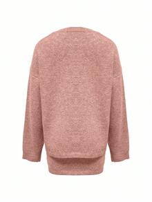 SHEIN LUNE 女士灰色针织毛衣和迷你裙套装，时尚圆领长袖 - 玫瑰紅 - 查看 6