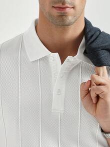 Manfinity Homme 男士純色短袖休閒通勤 Polo 衫 男士領口正裝襯衫 短袖男士高爾夫球衫 男士 Polo 衫 - 白色 - 查看 3