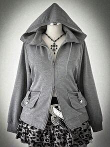 Sunspun Plus Size Women Gray Knit Casual Jacket - Grey - View 1