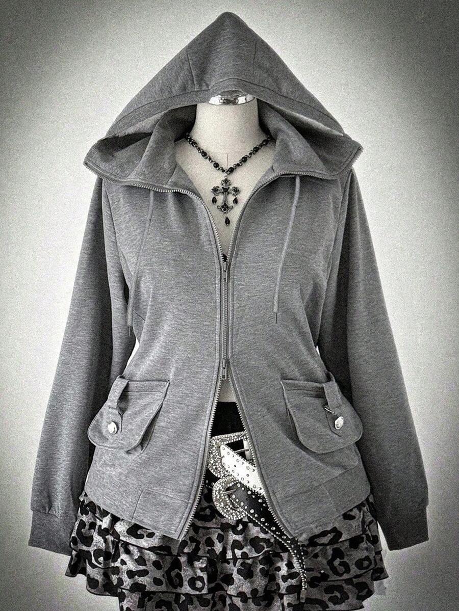 Sunspun Plus Size Women Gray Knit Casual Jacket - Grey - View 1