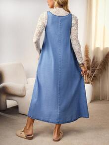 EMERY ROSE Women's Casual Washed Sleeveless Denim Dress - Blue - View 2