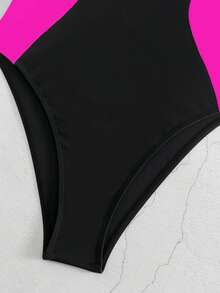 SHEIN Swim 拼色修身连体泳衣，适合游泳、度假、夏季海滩 - 彩色 - 查看 5