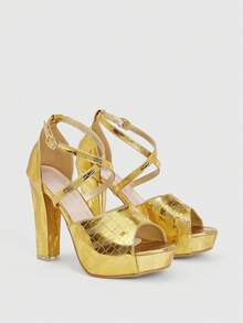 CUCCOO LuxiPop Giày cao gót đế xuồng khoét lỗ chống nước mới thời trang gợi cảm cho nữ - Vàng - Xem 2