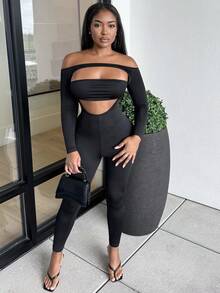 Alexandranx Unitard Jumpsuit mit Ausschnitt vorne - Schwarz - Übersicht 4