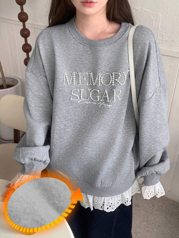 Letter Graphic Drop Shoulder 2 In 1 Sweatshirt Thermal Lined,Winter