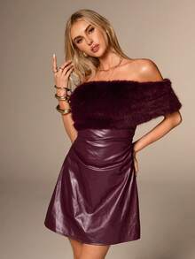 Avantive Burgundy Autumn 70s Night Out Party Mini Dress,Women's Off-Shoulder Bodycon Halloween Costumes,Vintage Y2k Christmas Dress,Country Concert Outfit - Burgundy - View 4