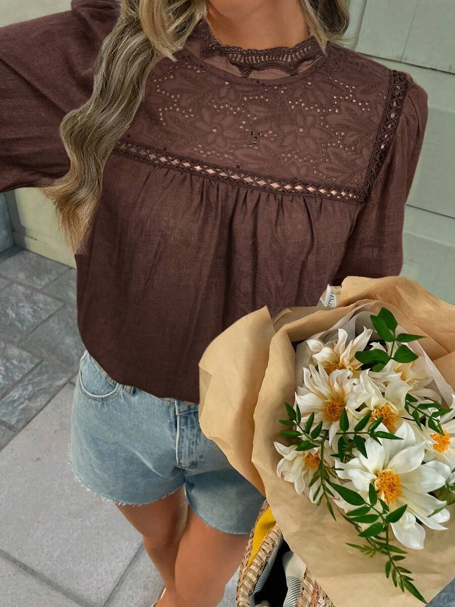 Serisse Camisa de cuello alto de unicolor, versátil y de manga larga para mujer