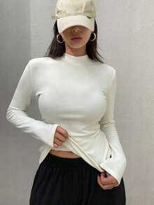 FRIFUL Women's Fitted Tight Star Fleece T-Shirt Long Sleeve Top,Winter - White - View 3