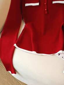 SHEIN Franclia 2025 New Design V-Neck Long Sleeve Knit Sweater For Women, Autumn, Slim Fit