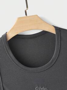 SWAVVY Top tricoté de base brodé pour homme, porter casual au quotidien - Gris foncé - Voir 3