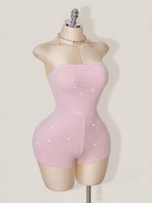 Sweetina Rhinestone Embellished Bandeau Bodysuit - Pink - View 6