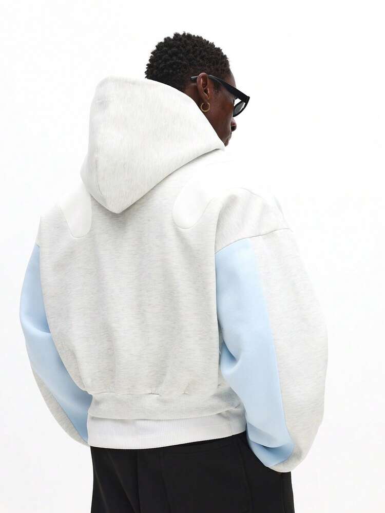 Cropped Color Block Zip Hoodie