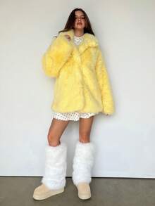 Sweetina 秋冬保暖千禧风格Y2K女装复古个性甜美可爱少女休闲鸡黄色翻领宽松仿皮草大衣 - 黃色 - 查看 6